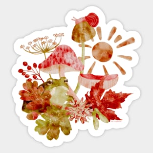 Fall Toad and Mushrooms Watercolor Illustration Sticker